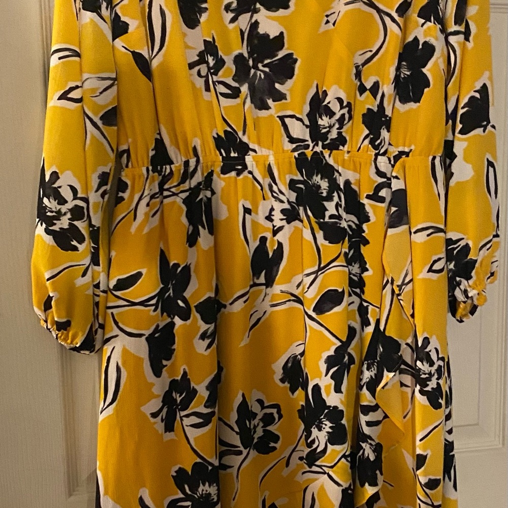 Lane Bryant Yellow and Black Floral Long Sleeve Dress